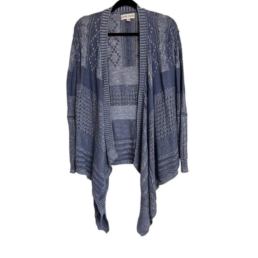 Knox Rose Cardigan Sweater Womens Size S Blue‎ Knit Open Drape Front Long Sleeve